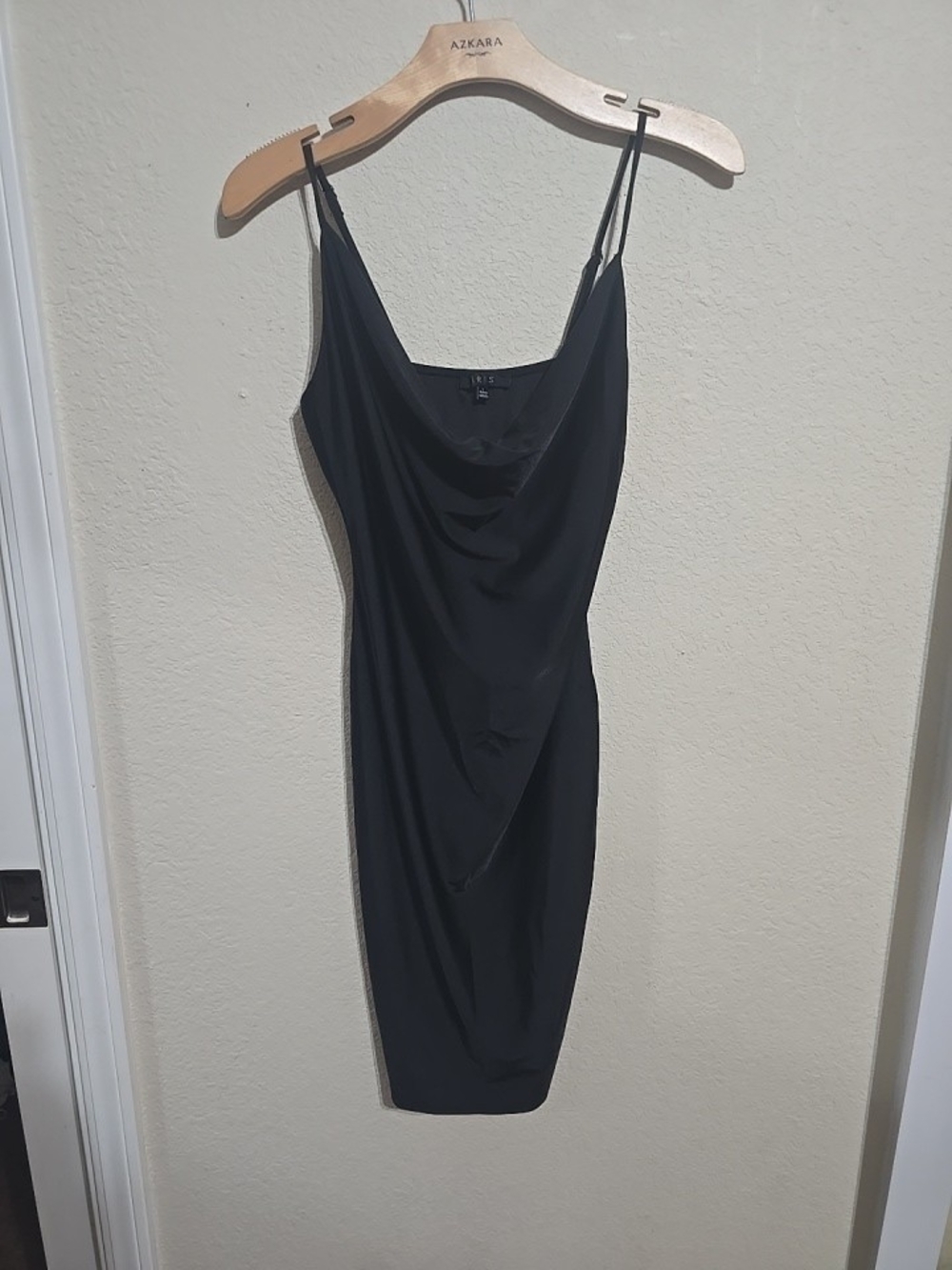 iris Black Cowl-Neck Slip Mini Dress